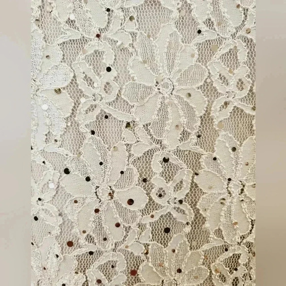 Long Lace Dress with Sequins Ivory Cream Beige Stretch Side Split - Picture 8 of 8